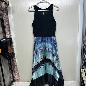 Elegant Blue and Black Sleeveless High Low Sundress